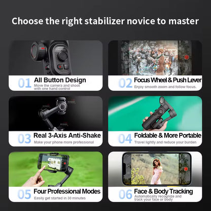 Gimbal Stabilizer for Smartphone with Fill Light for Iphone & Android